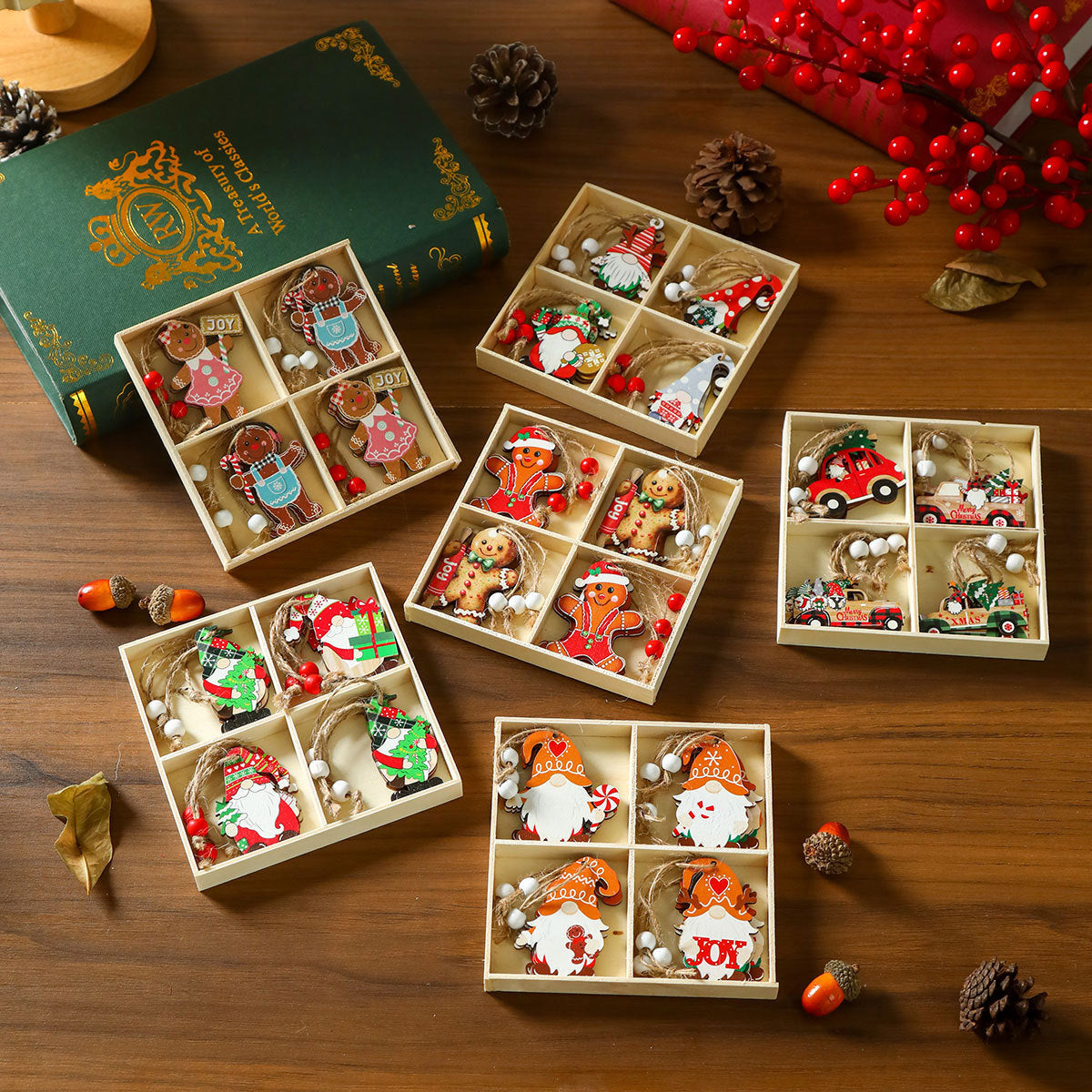 12 PCs Faceless Old Man Christmas Wooden Pendant Boxed Christmas Tree