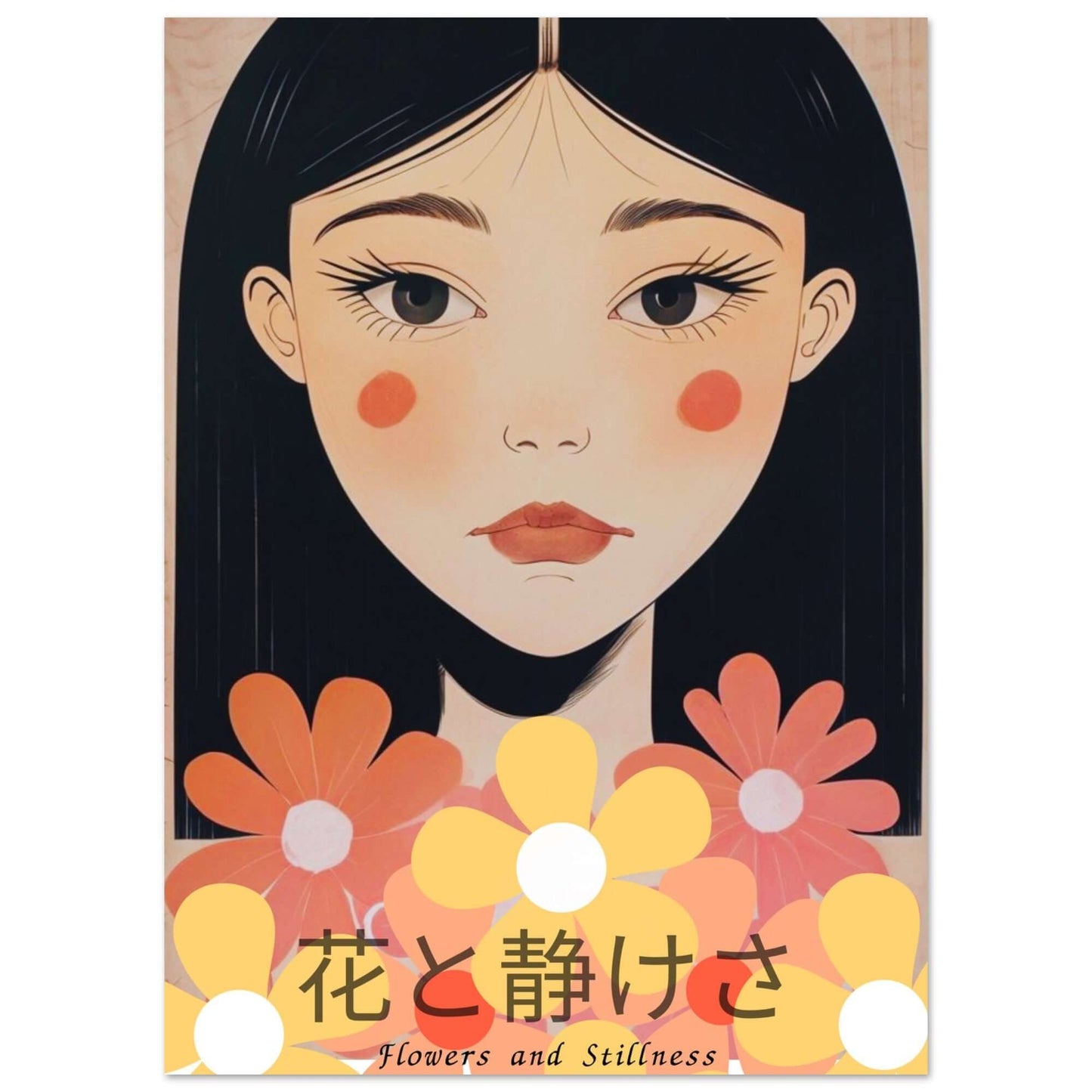 Japanese Portrait Art Print - Flowers & Stillness