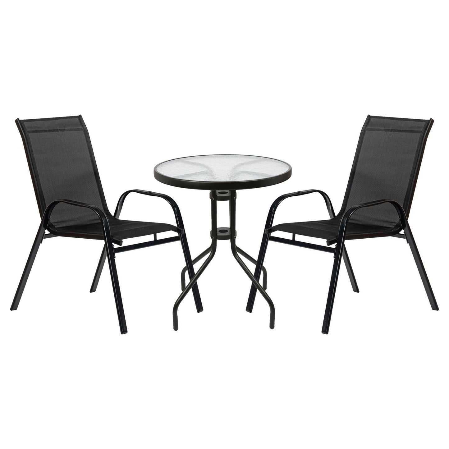 3 piece Round Glass Top Patio Garden Set - Black