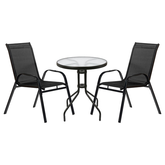 3 piece Round Glass Top Patio Garden Set - Black