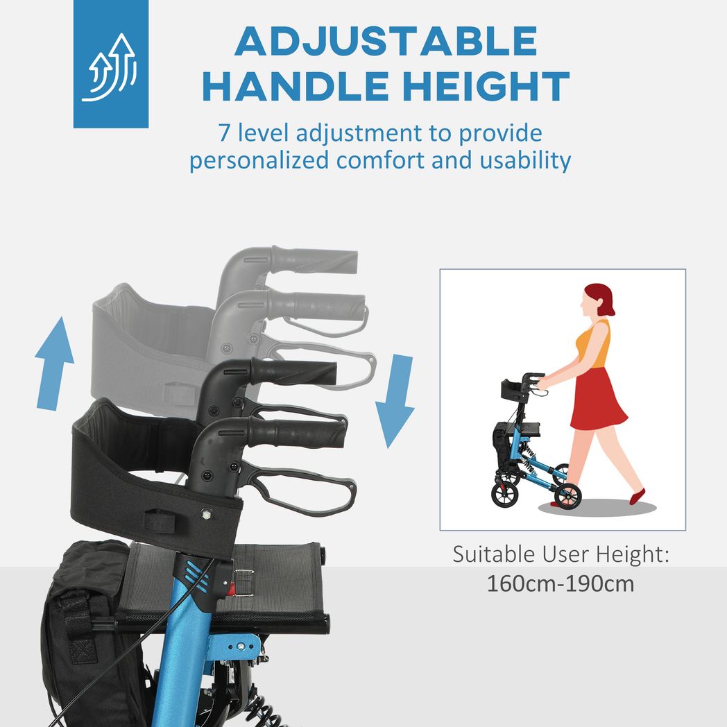 HOMCOM Folding Rollator Walker with Seat, Backrest, Bag, 4 Wheels