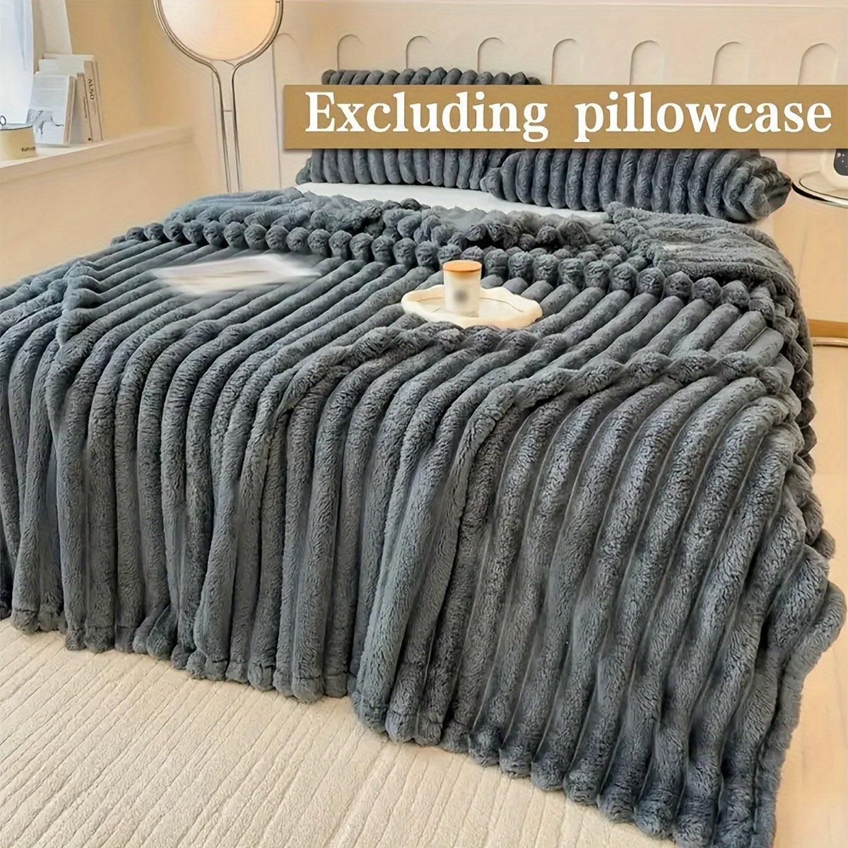 Luxurious Faux Rabbit Fur Double-Sided Throw Blanket - Warm, Soft & Cozy for Naps, Office, Outdoor Camping & Sofa Use - Machine Washable