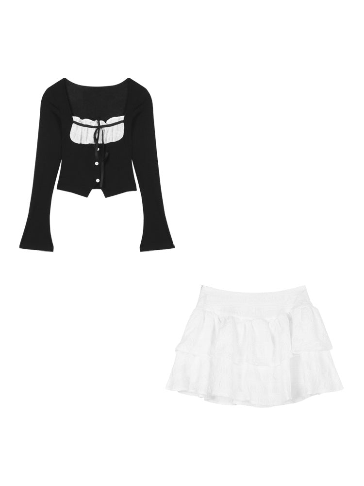 Black And White Color Contrast Patchwork Top