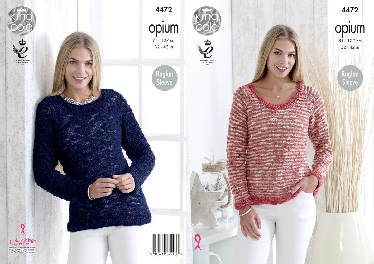 King Cole 4472 Knitting Pattern Ladies Sweaters in Opium