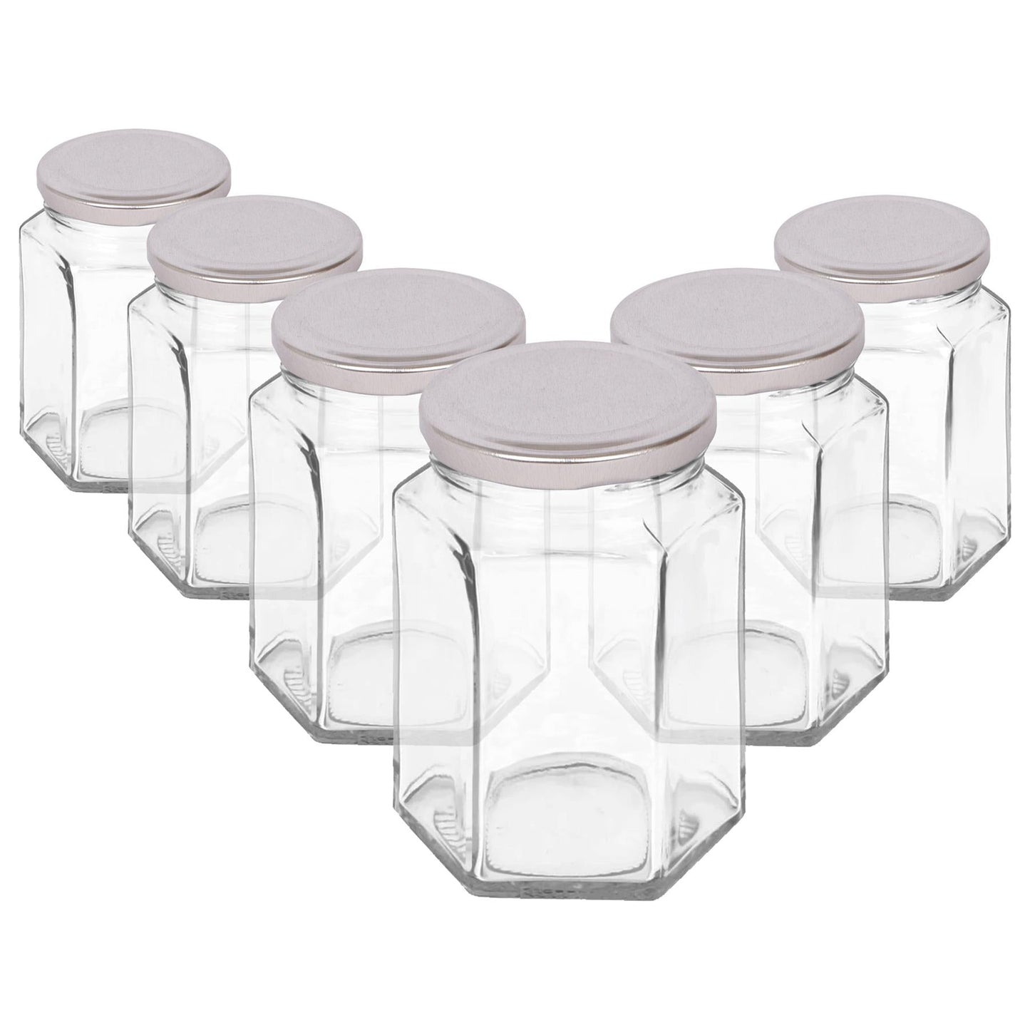 250ml Hexagonal Glass Jam Jars with Lids - Pack of Six
