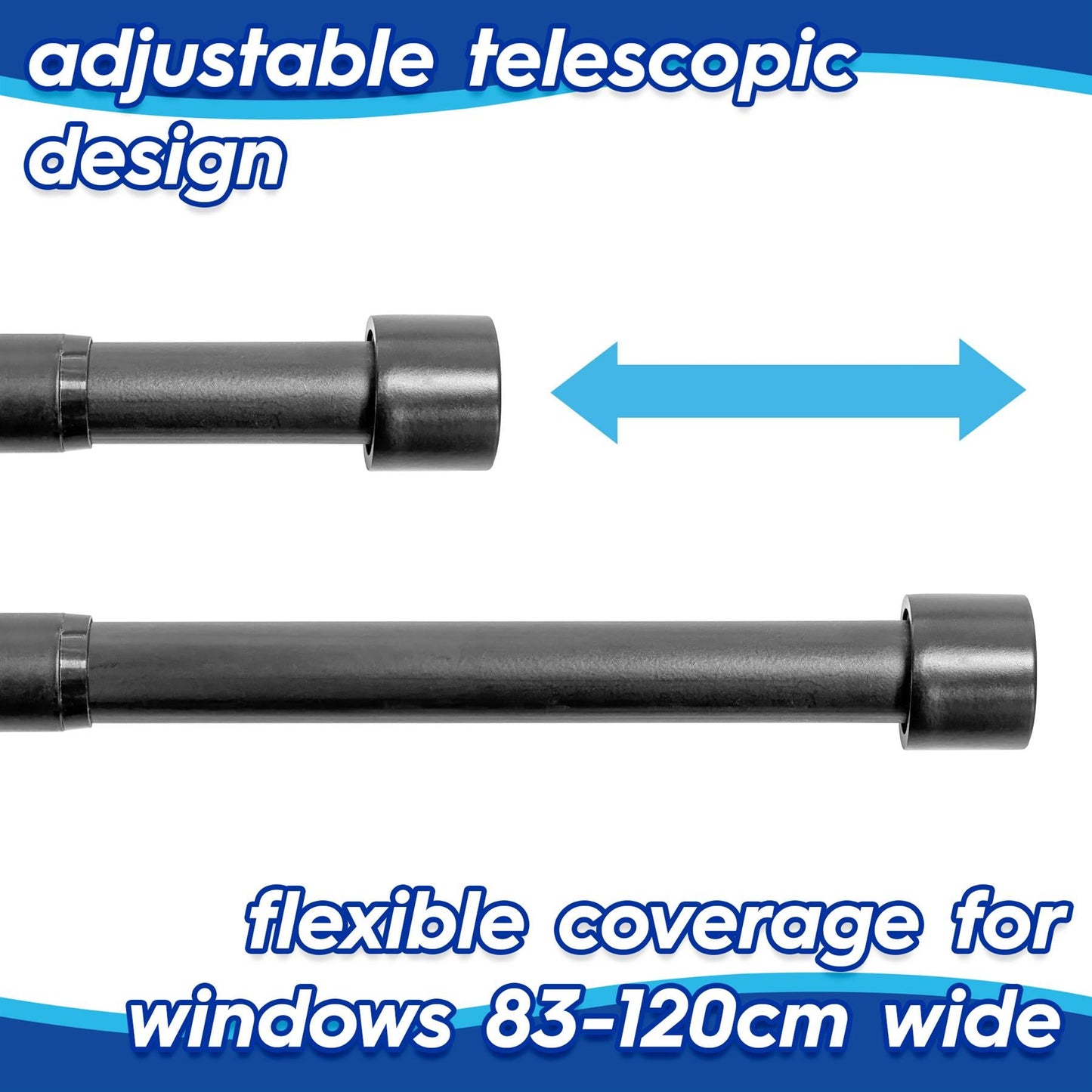 Extendable Metal Curtain Pole Kit - 83 to 120cm