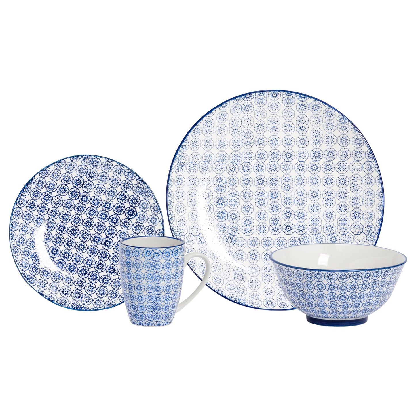 24pc Hand-Printed Floral Stoneware Dinner Set