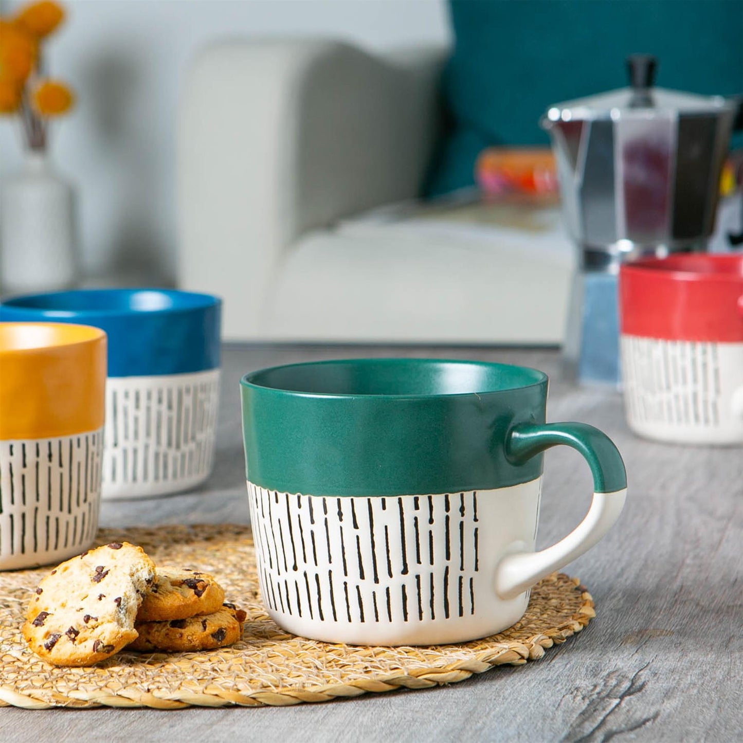 450ml Green Colour Block Dash Stoneware Coffee Mug