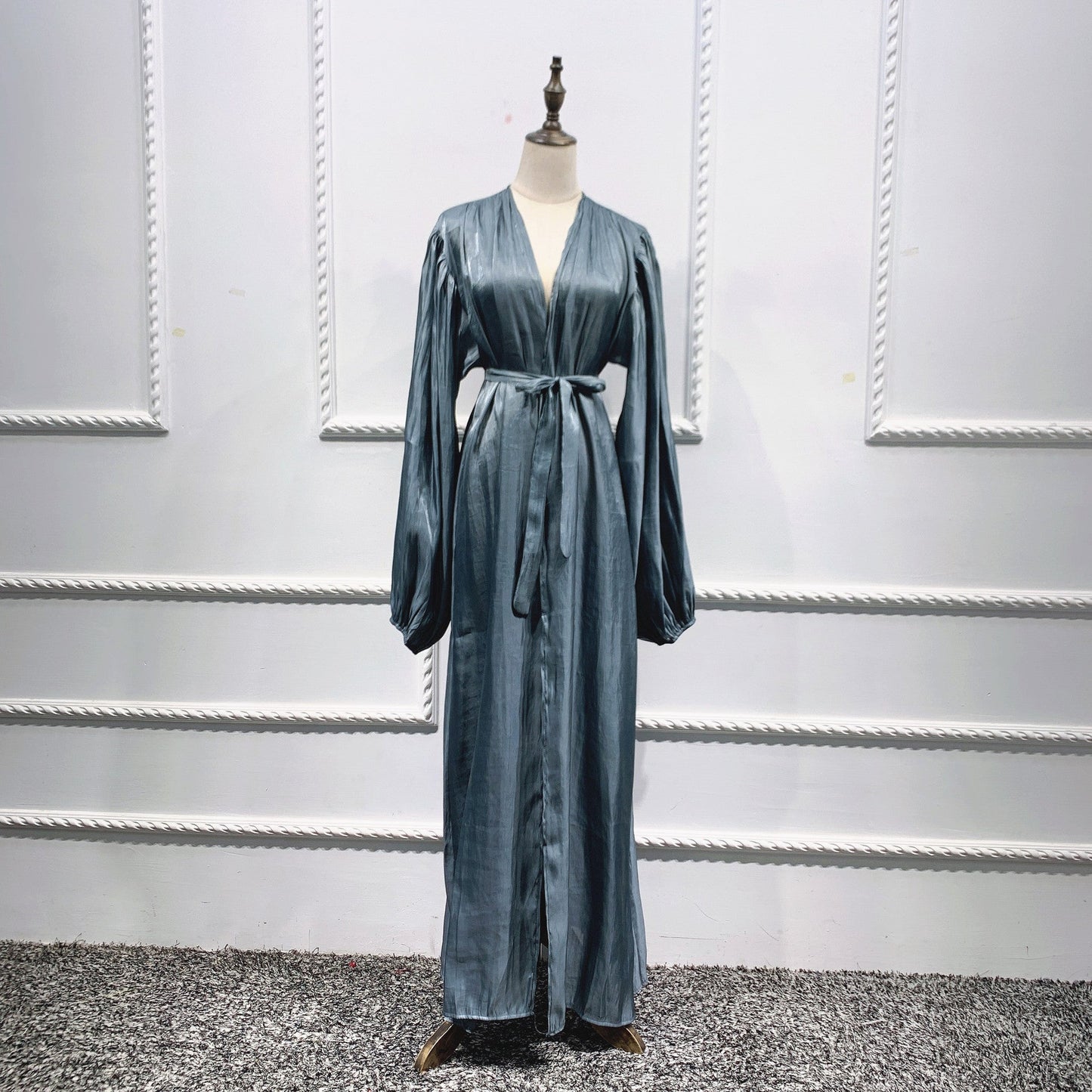 Puff Sleeve Lace-Trim Abaya Cape | Long Modest Dress