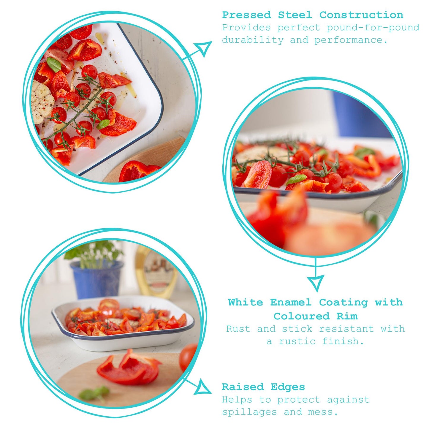 24.5cm x 24.5cm White Square Enamel Baking Tray