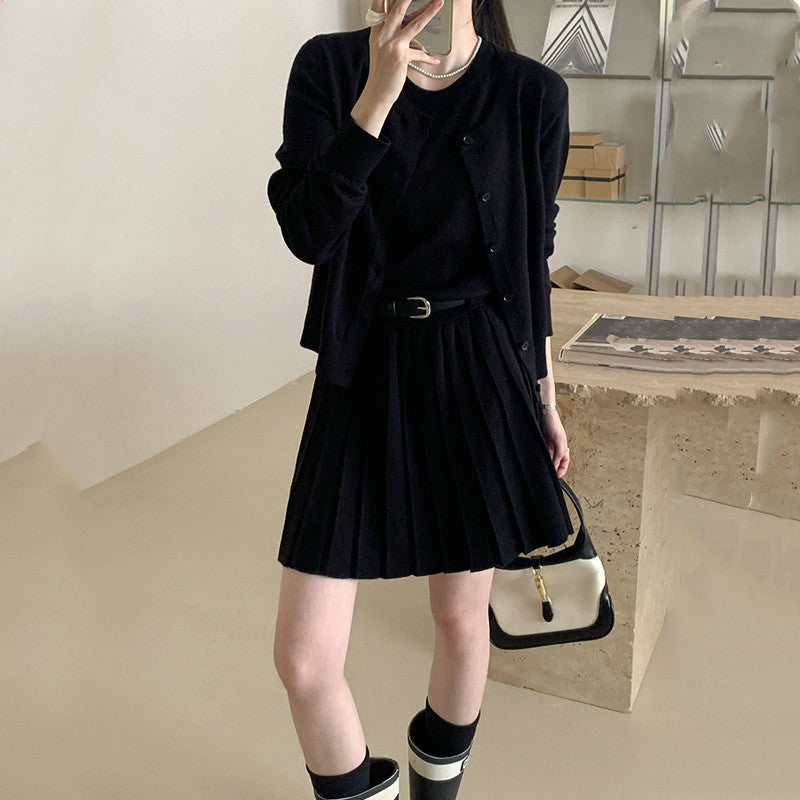 Age-reducing Vest Skirt Long-sleeved Cardigan Knitted Two-piece
