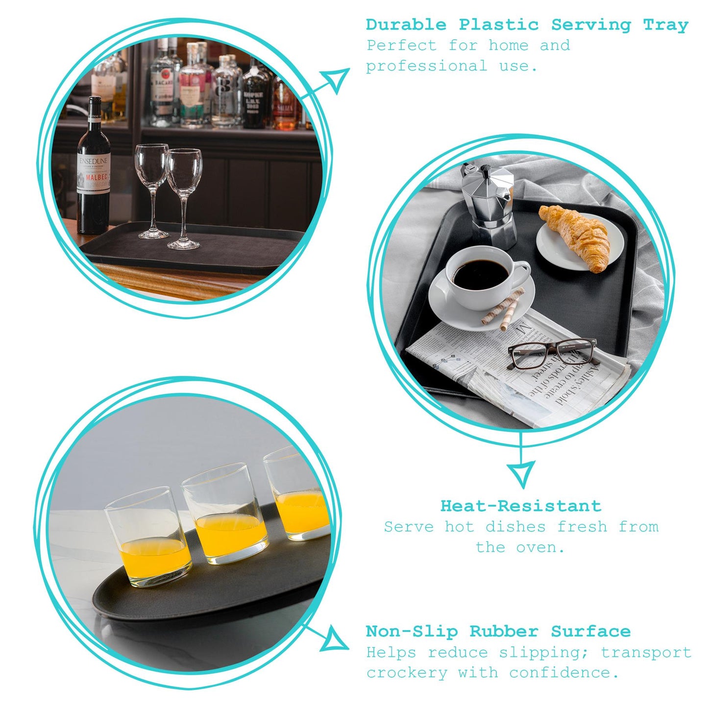 Black 56cm x 41cm Rectangle Non-Slip Serving Tray