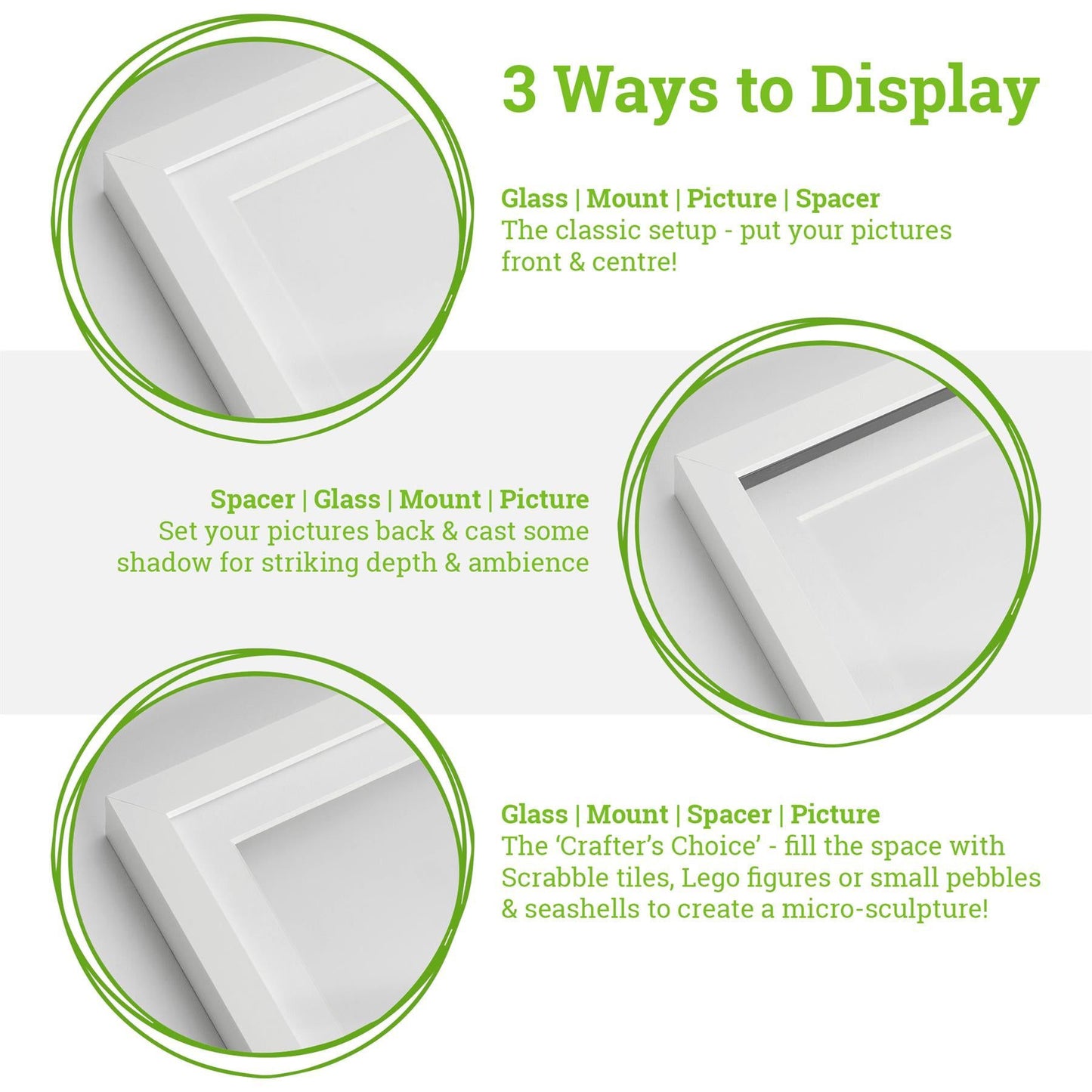 8" x 10" White 3D Deep Box Photo Frame - with 4" x 6" Mount