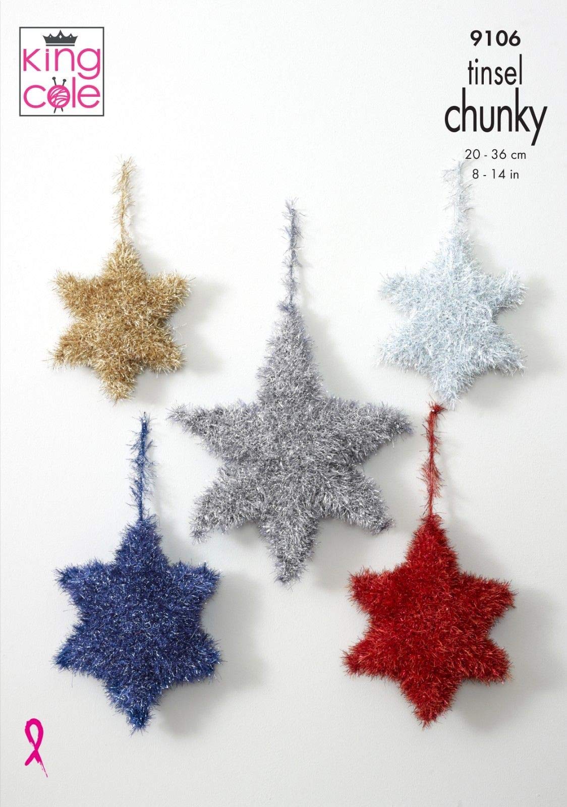 King Cole 9106 Knitting Pattern Christmas Tinsel Star Decorations in Tinsel Chunky