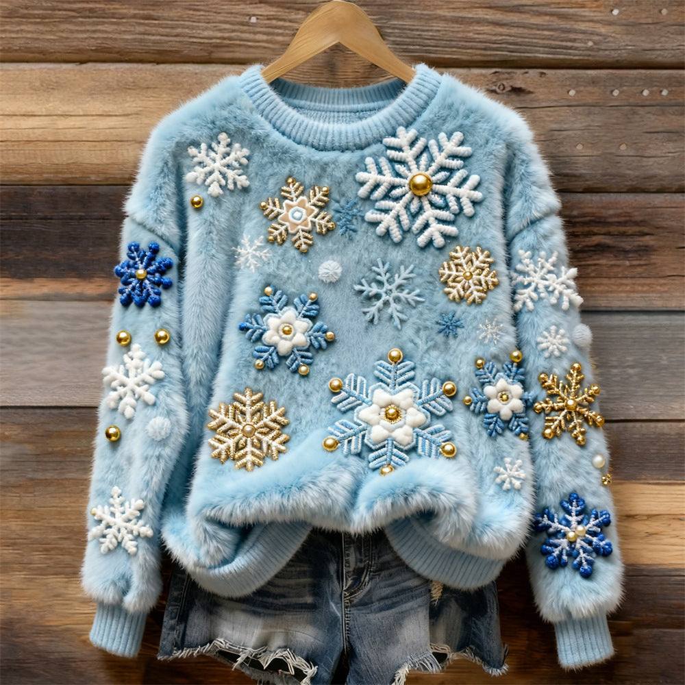 Women's Christmas Crew-neck Patterned Top