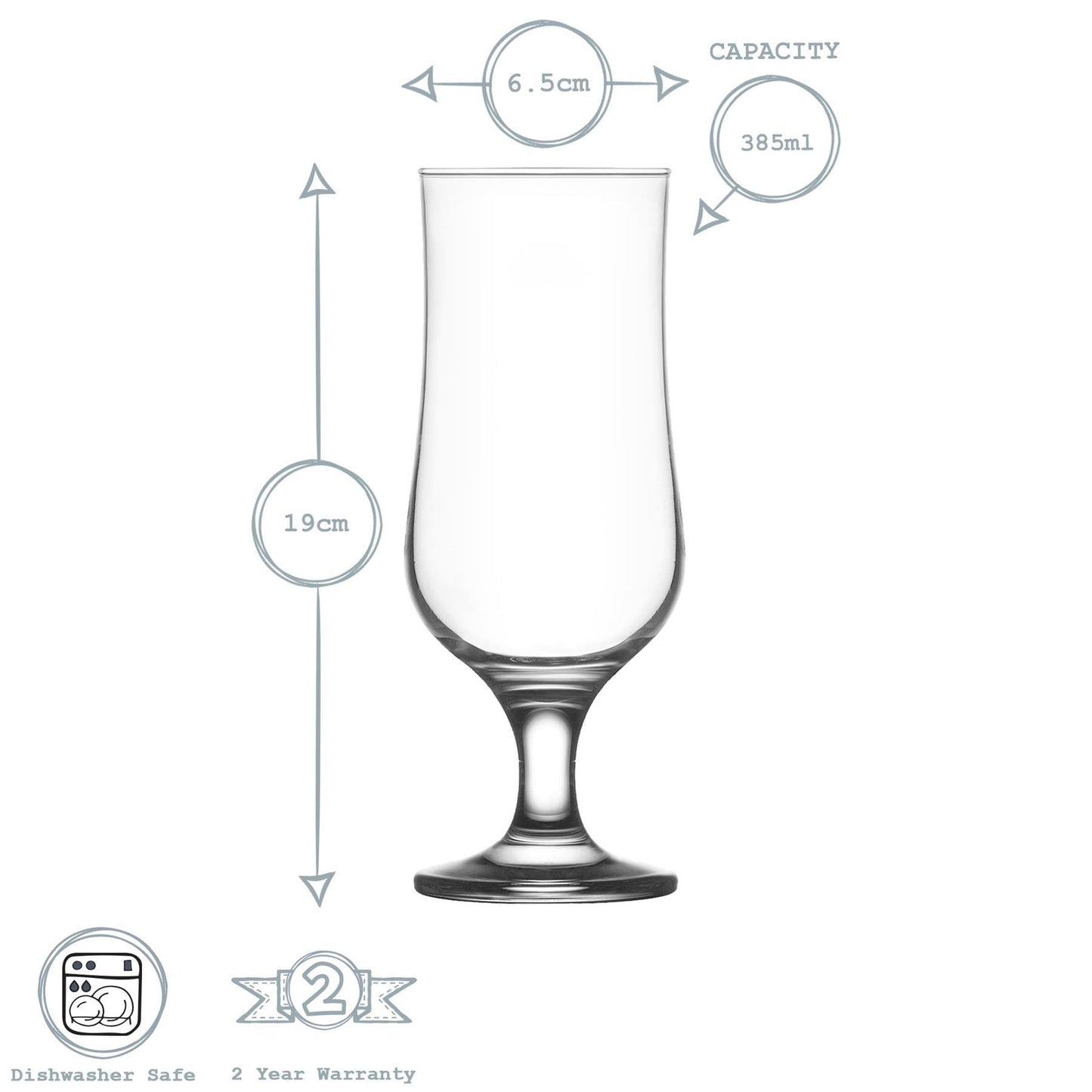 385ml Clear Nevakar Hurricane Beer Glasses - Pack of Six