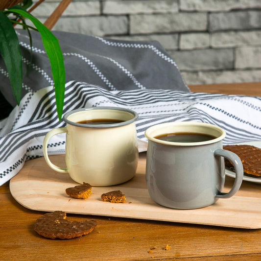 375ml Grey/Cream Enamel Belly Mugs - Pack of Four