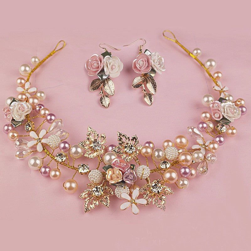 Pearl & Crystal Bridal Crown with Earrings