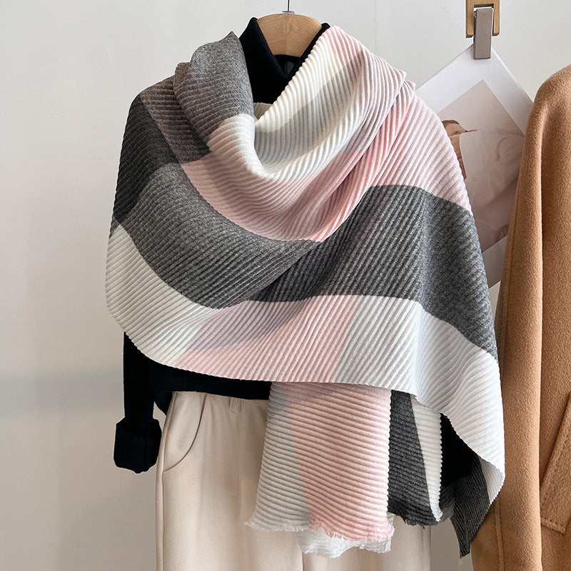 Women's Multicoloured Crinkled Cashmere All-Matching Shawl