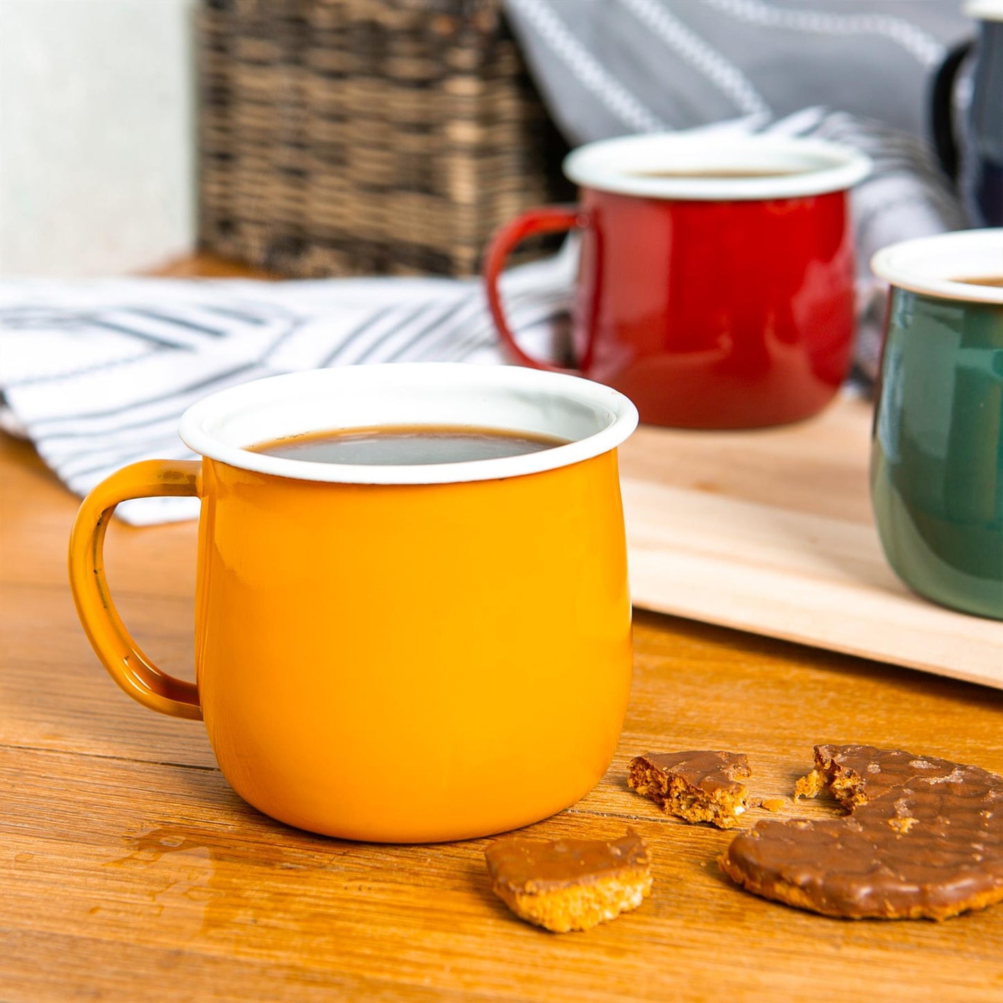 375ml Coloured Enamel Belly Mugs - Pack of Six