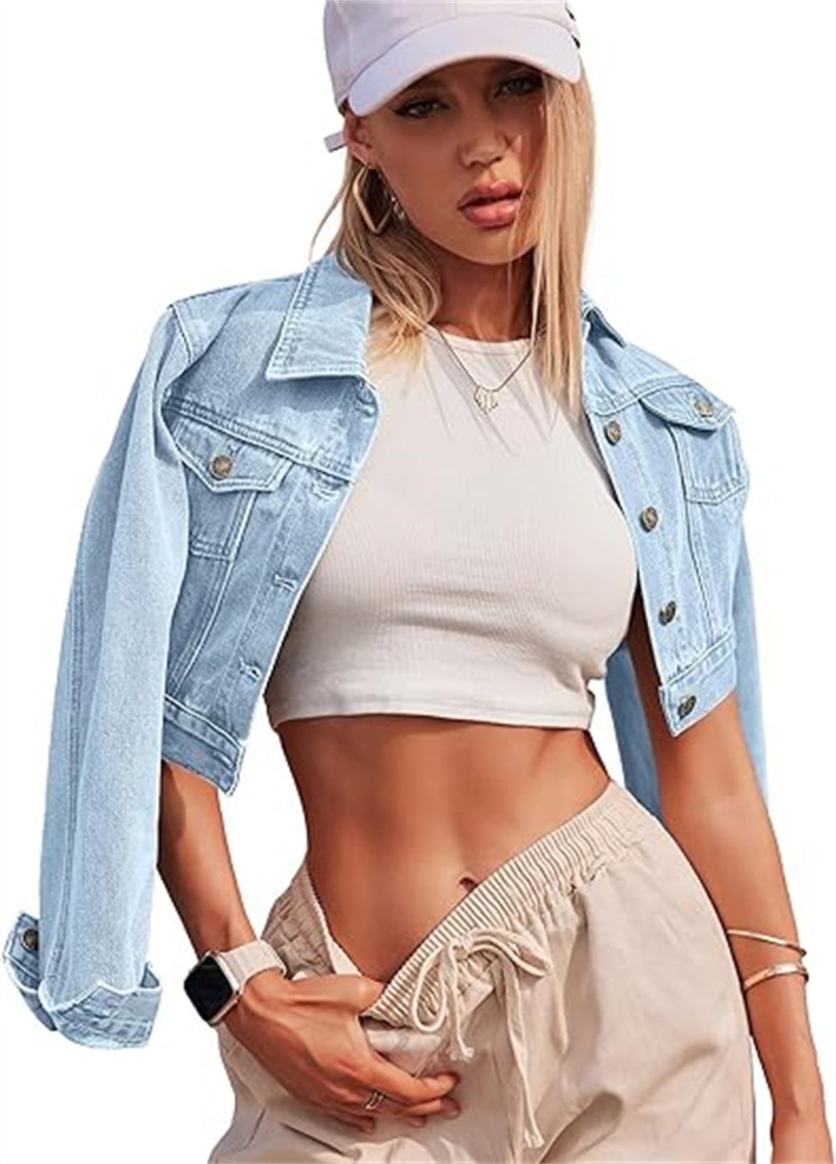 Button Long Sleeve Short Denim Jacket