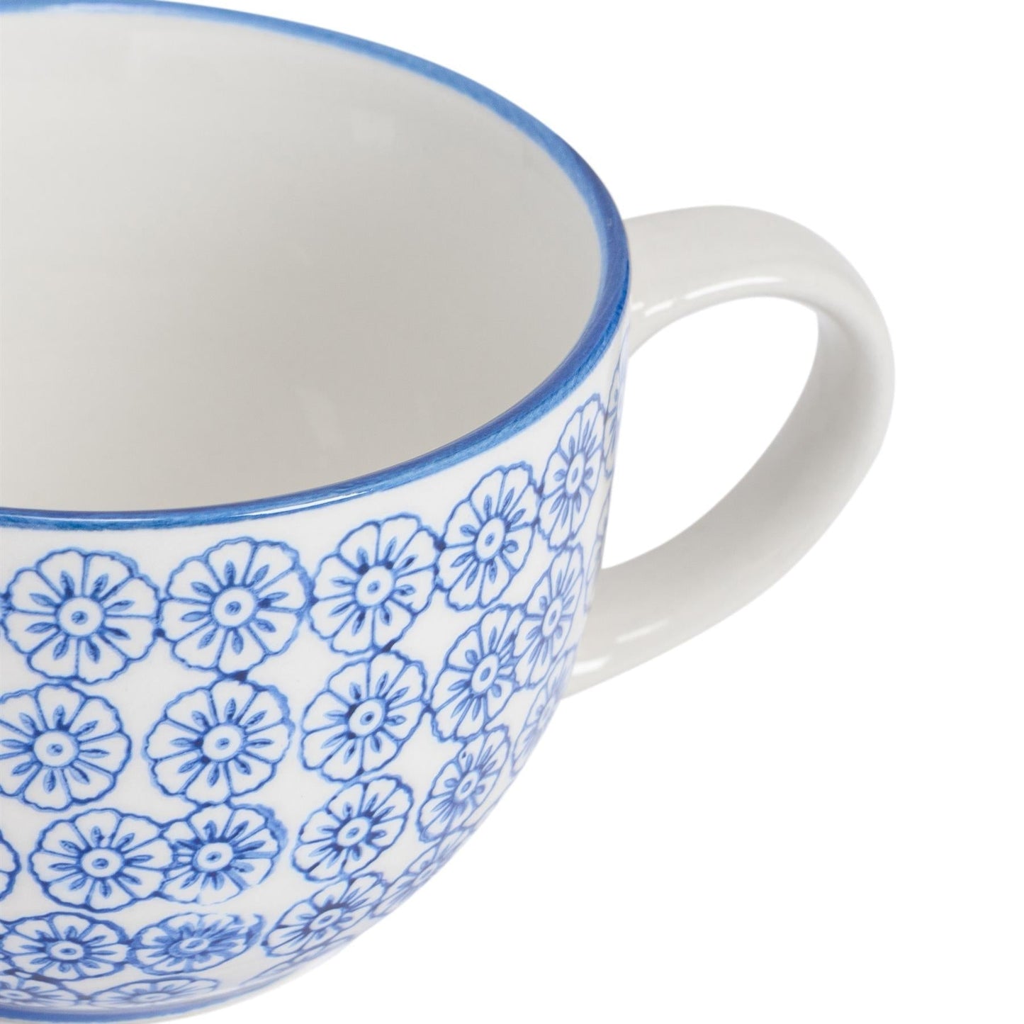 250ml Navy Hand-Printed Stoneware Cappuccino Cups - Pack of Six