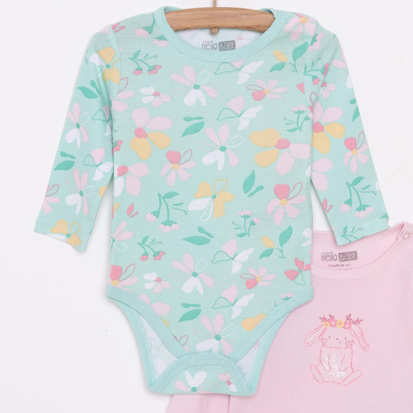 HelloBaby Girl 2-Pack Long Sleeve Bodysuit - Light Pink