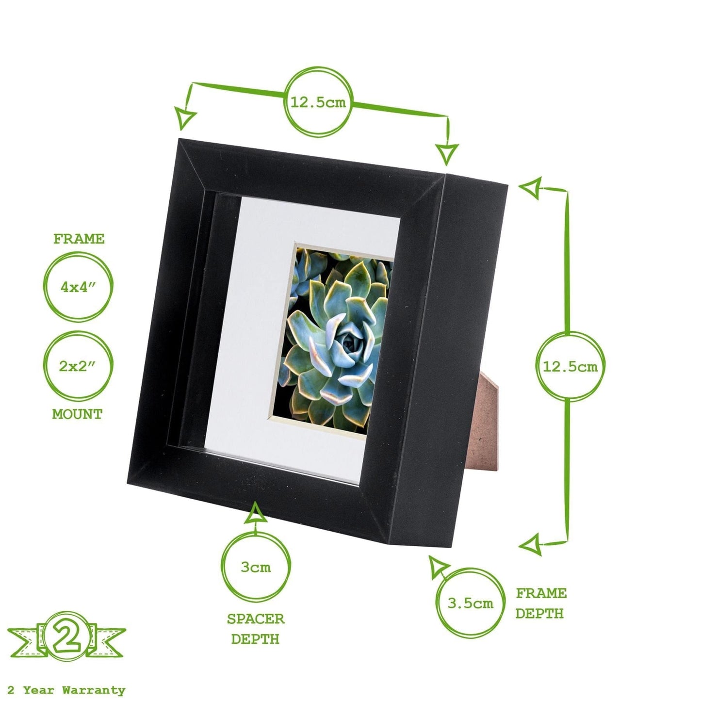 4" x 4" Black 3D Box Photo Frame - with 2" x 2" Mount