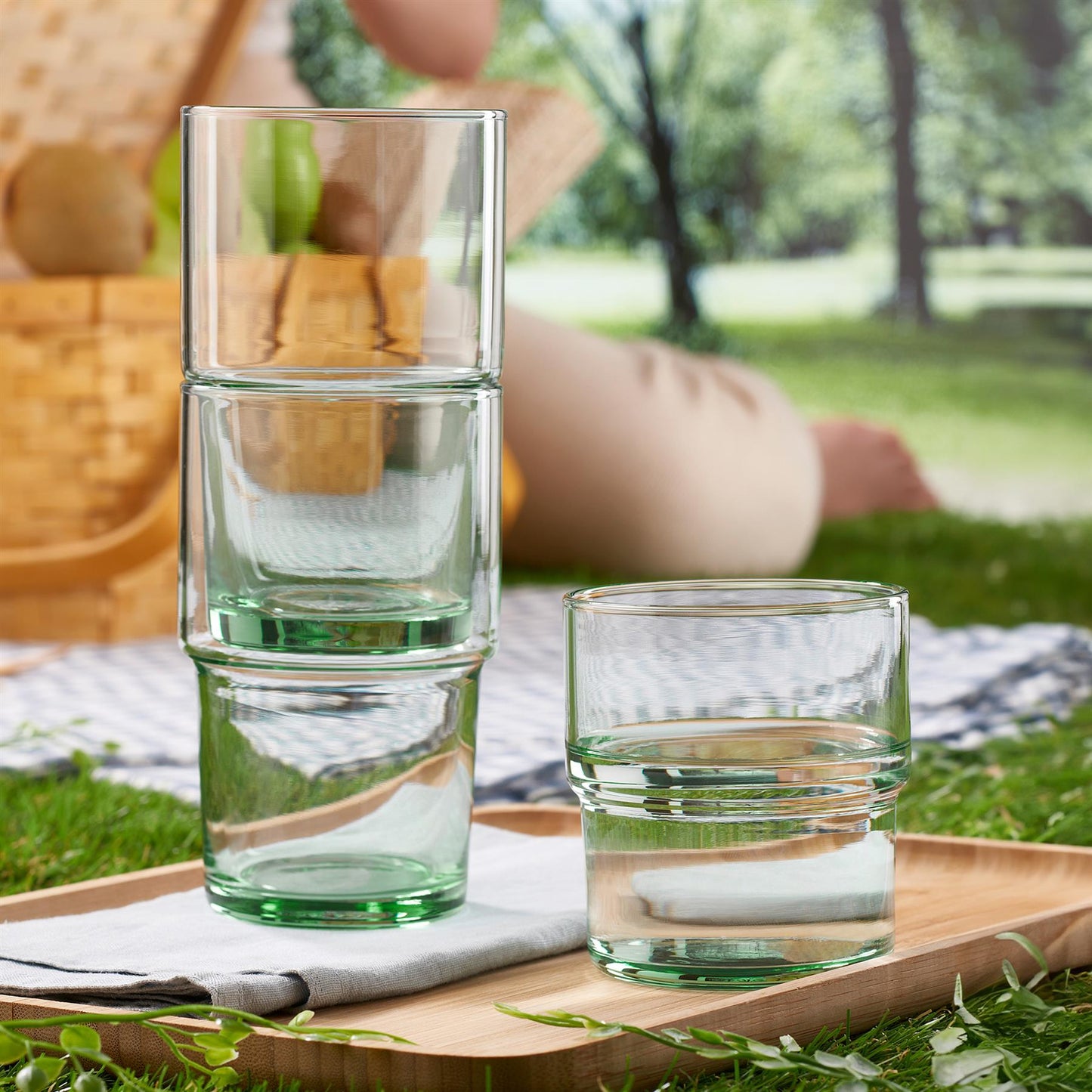 440ml Aware Hill Recycled Stacking Highball Glasses - Green - Pack of Four