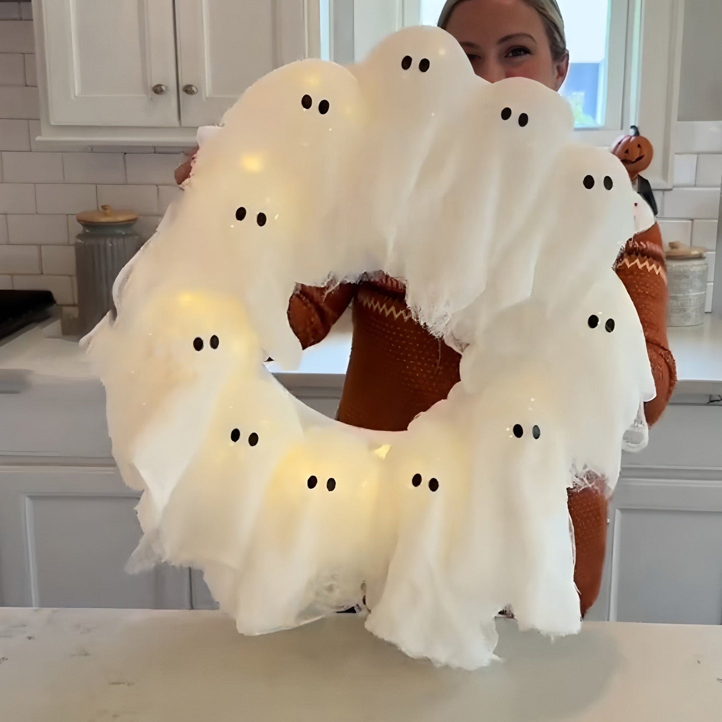 Halloween Light Up Ghost Garland Front Door Decoration Pendant