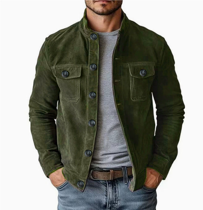 Vintage Single-breasted Jacket Men's Casual Motorcycle Faux Suede Tops