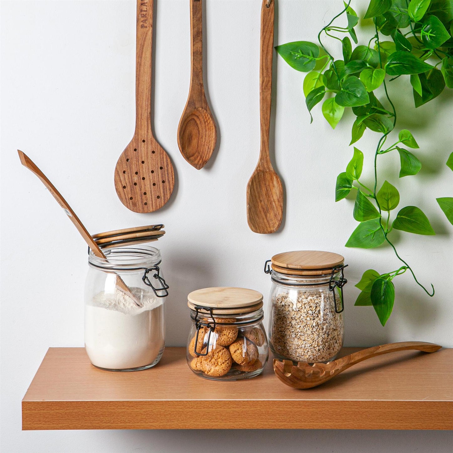 1L Air tight Glass Storage Jar with Wooden Clip Lid