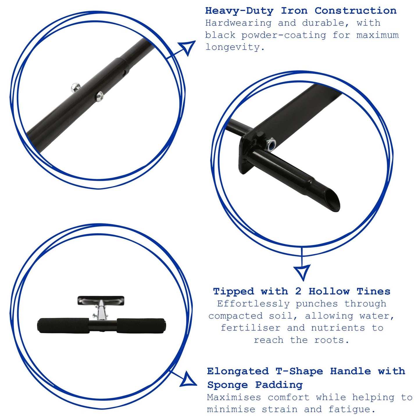 Hollow Tine Lawn Corer - 24.5cm x 1M - Black