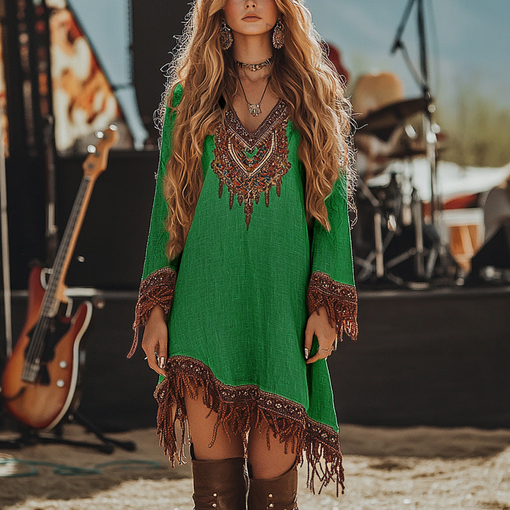 Lace Loose Print Dress Girls
