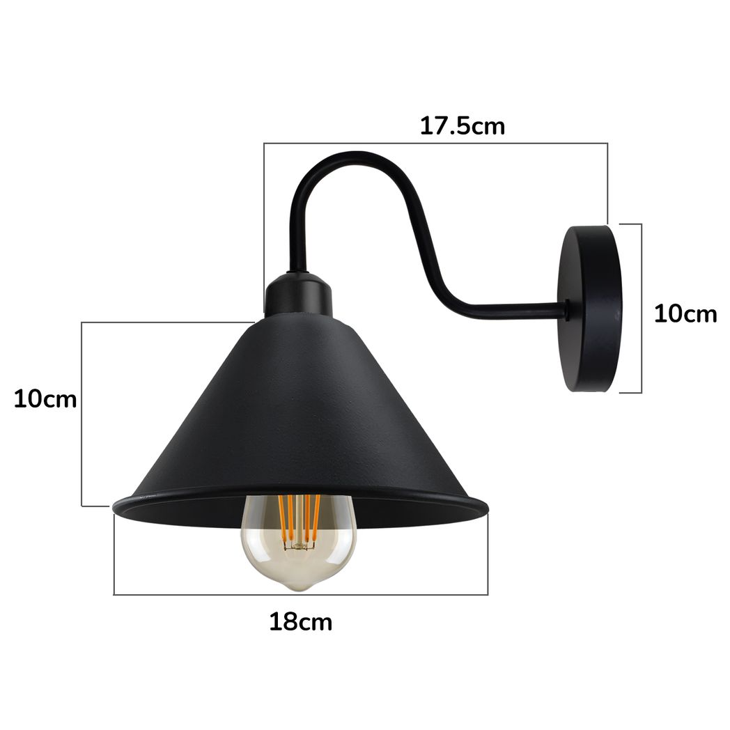 Black Vintage Wall Light Fixture Black Wall Sconce E27 Base Socket Wall Mounted Swan Neck Cone Shape Shade