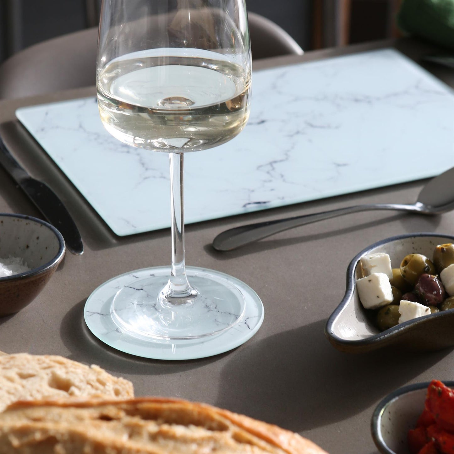 12pc Rectangle Glass Placemats & Round Coasters Set - 30cm x 20cm - Marble