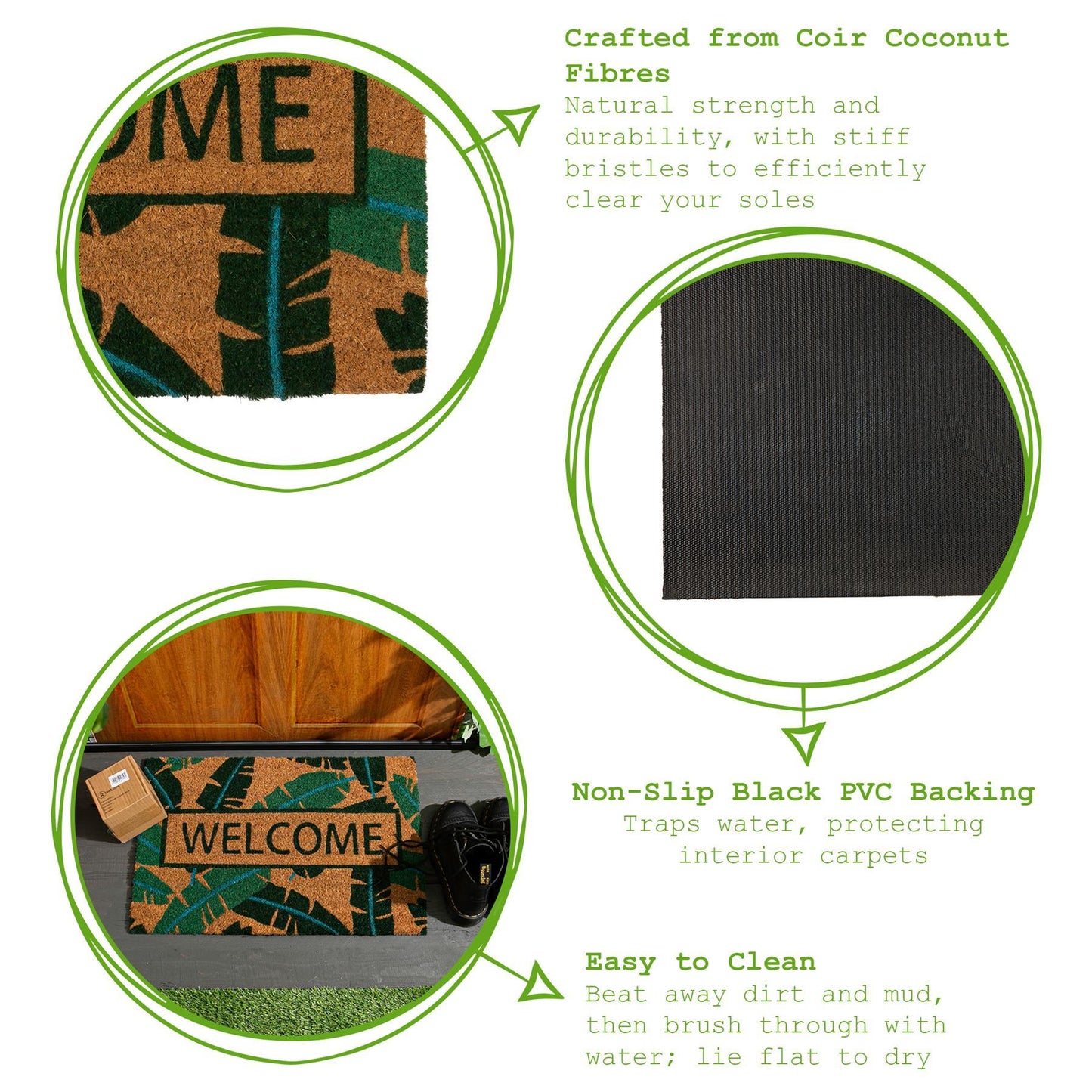 60cm x 40cm Banana Leaf Welcome Coir Door Mat