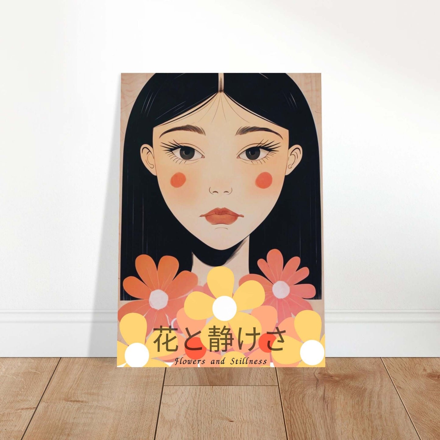 Japanese Portrait Art Print - Flowers & Stillness
