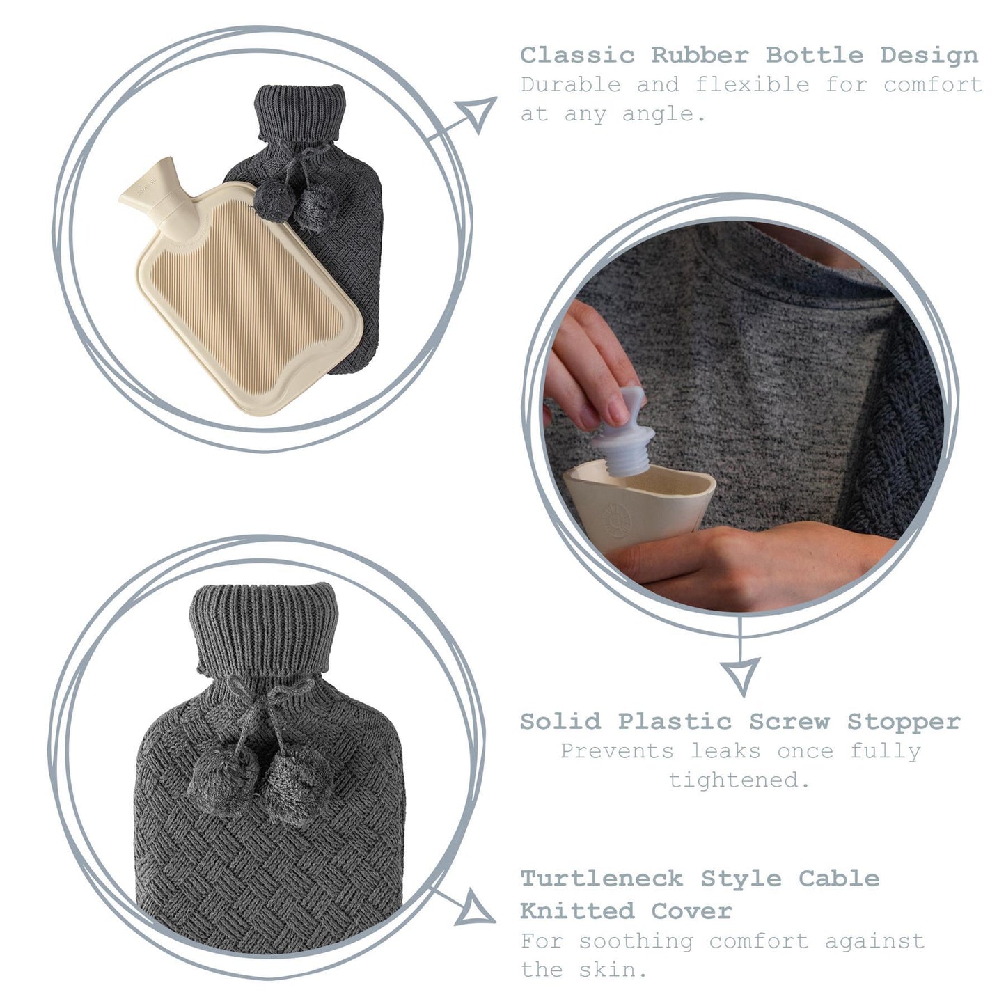 2L Pom Pom Knitted Hot Water Bottle & Cover Set
