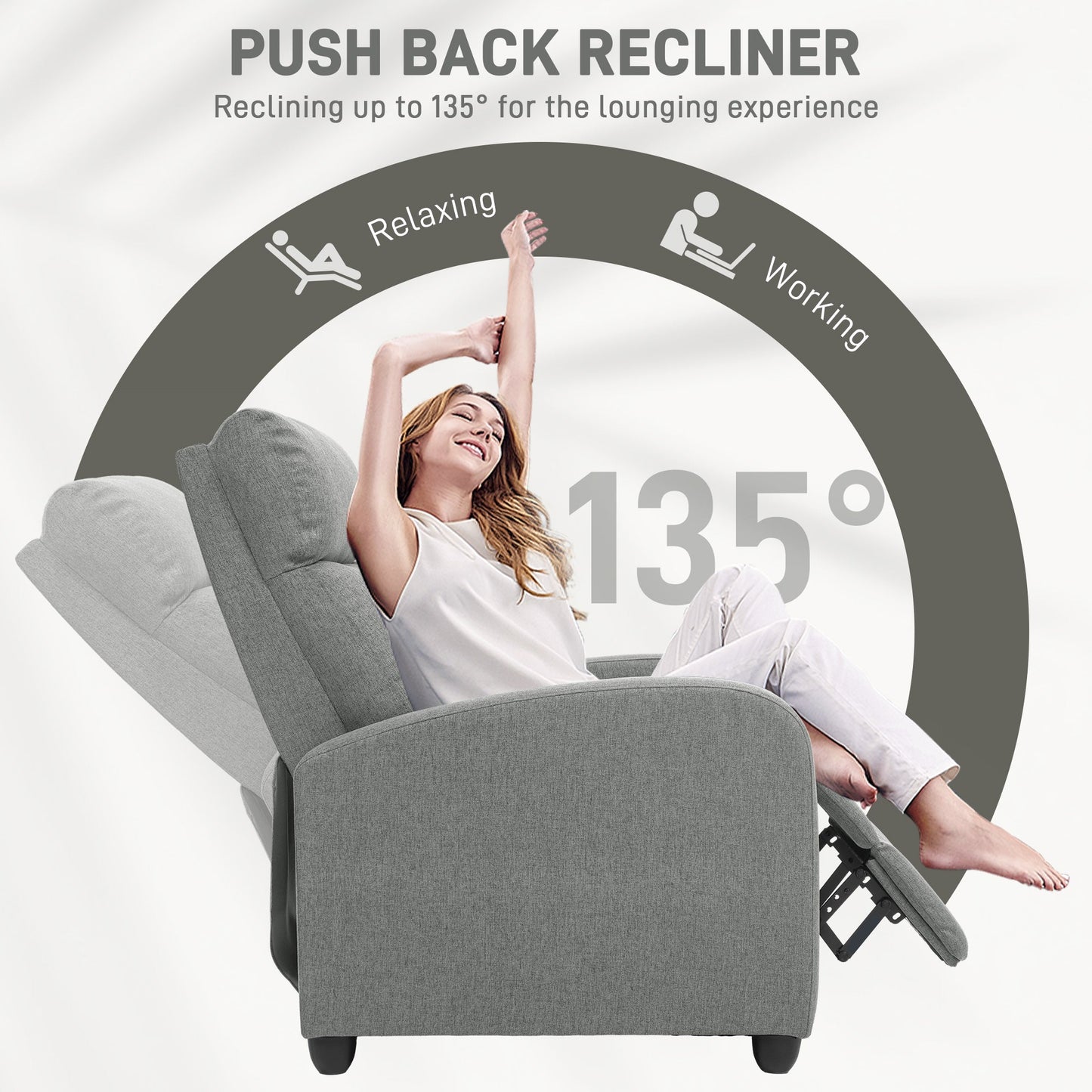 HOMCOM Linen Fabric Reclining Chair with Padded Seat, Light Grey