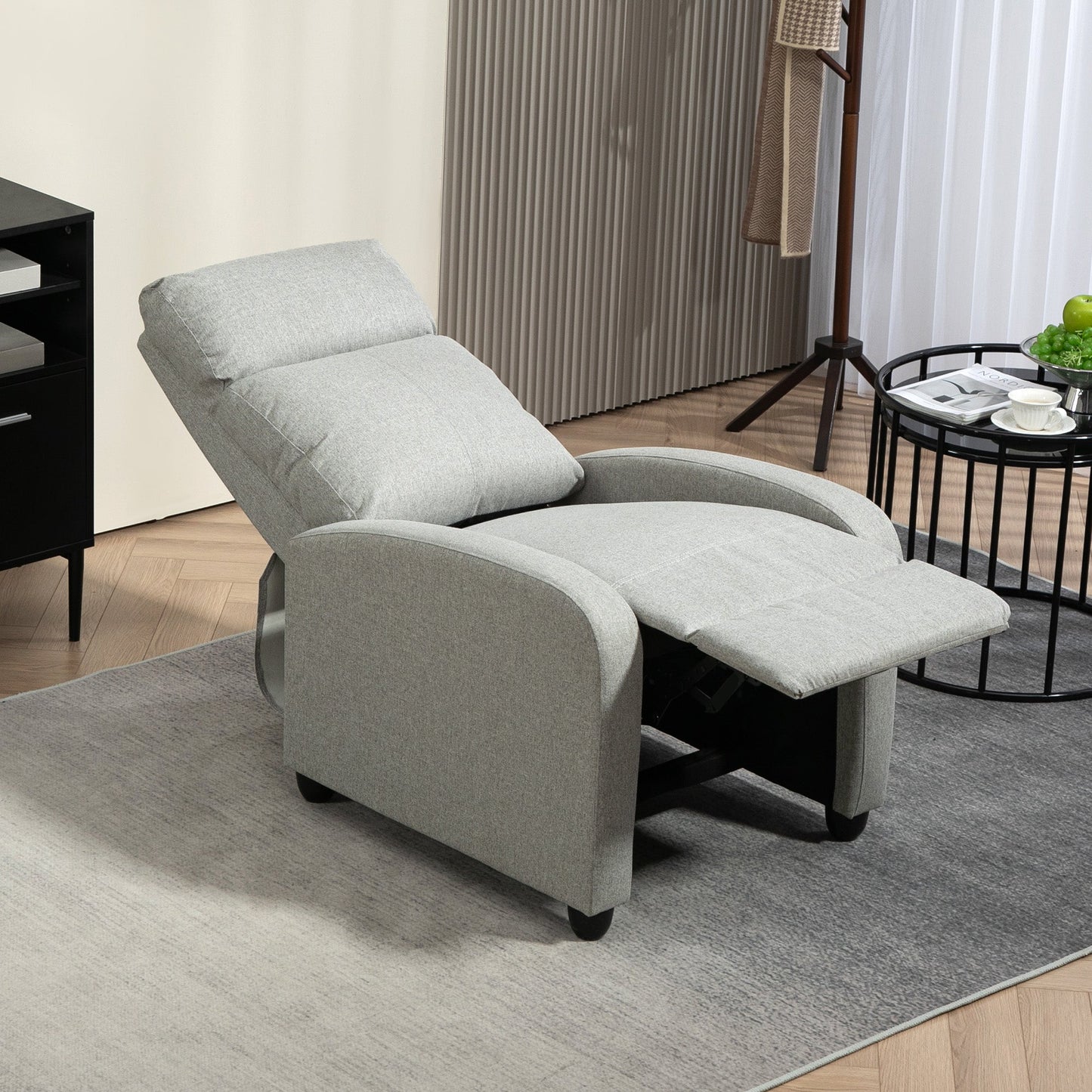 HOMCOM Linen Fabric Reclining Chair with Padded Seat, Light Grey