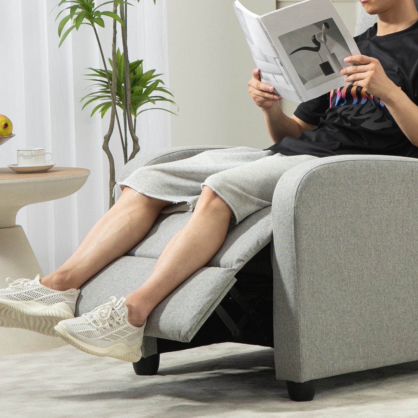 HOMCOM Linen Fabric Reclining Chair with Padded Seat, Light Grey