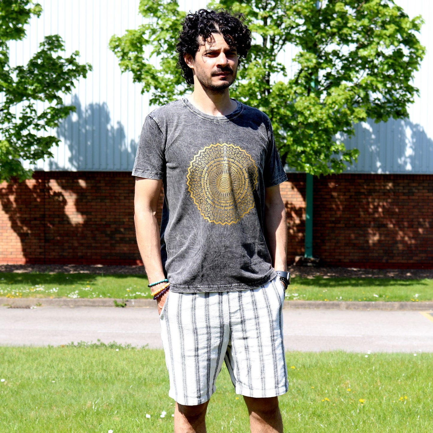 Medium Stone Washed T-Shirt - Mandala - Dark Grey