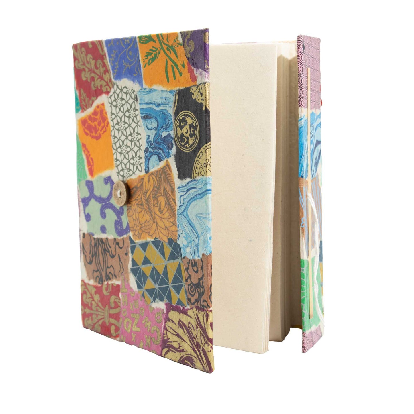 Lokta Patchwork Notebook – Large (21x15cm) – 45 Leaves – Includes Bookmark – Multi Colour