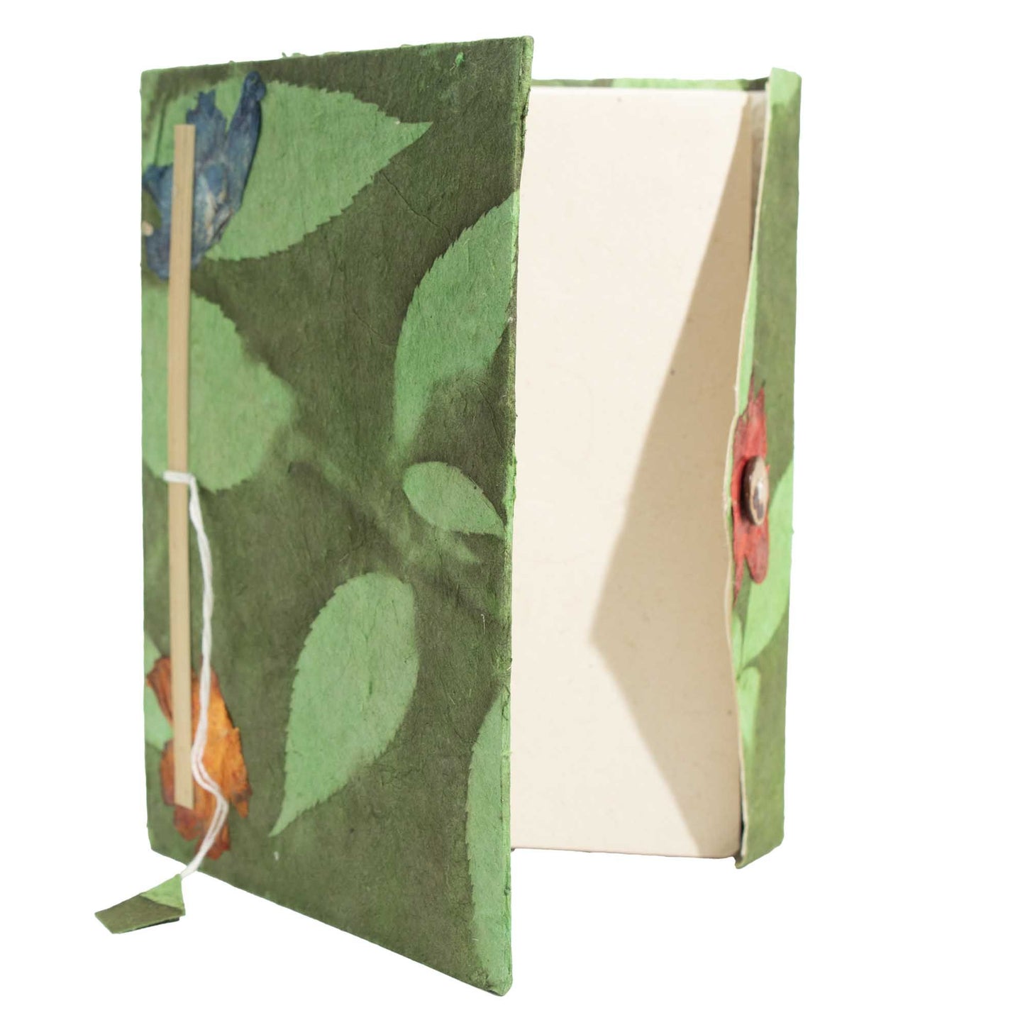 Lokta Bold Floral Notebook – Large (21x15cm) – 45 Leaves – Includes Bookmark – Moss Green