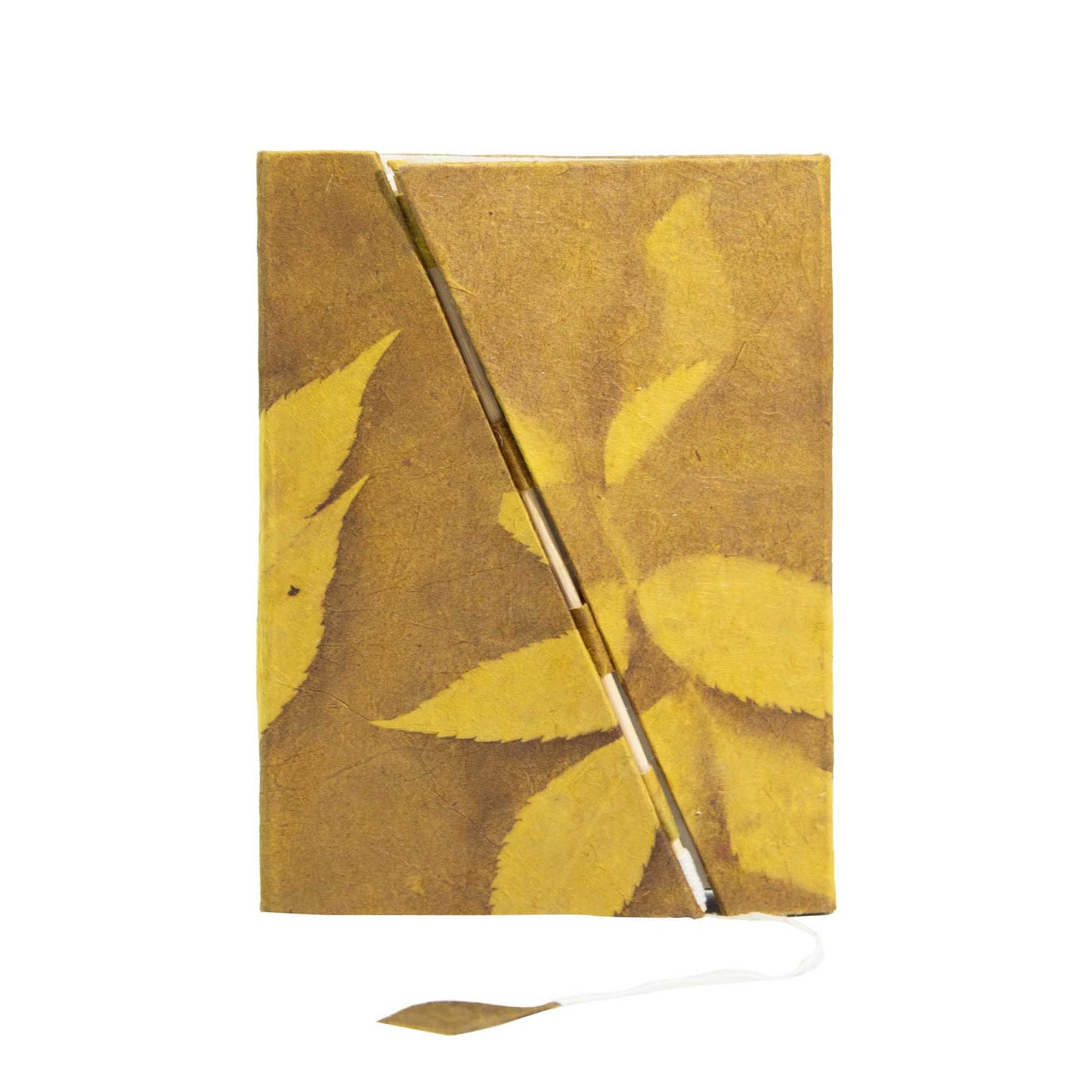 Lokta Bold Floral Bamboo Lock Notebook – Medium (15x12cm) – 45 Leaves – Mustard Brown