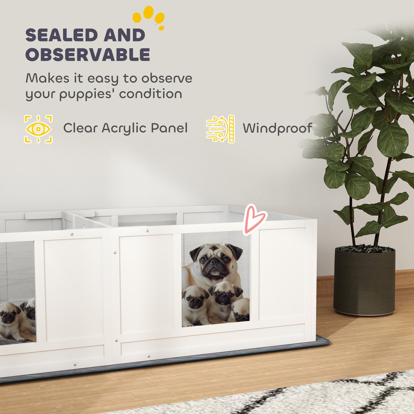 PawHut Whelping Box for Dogs with Whelping Pad, Two Room Design