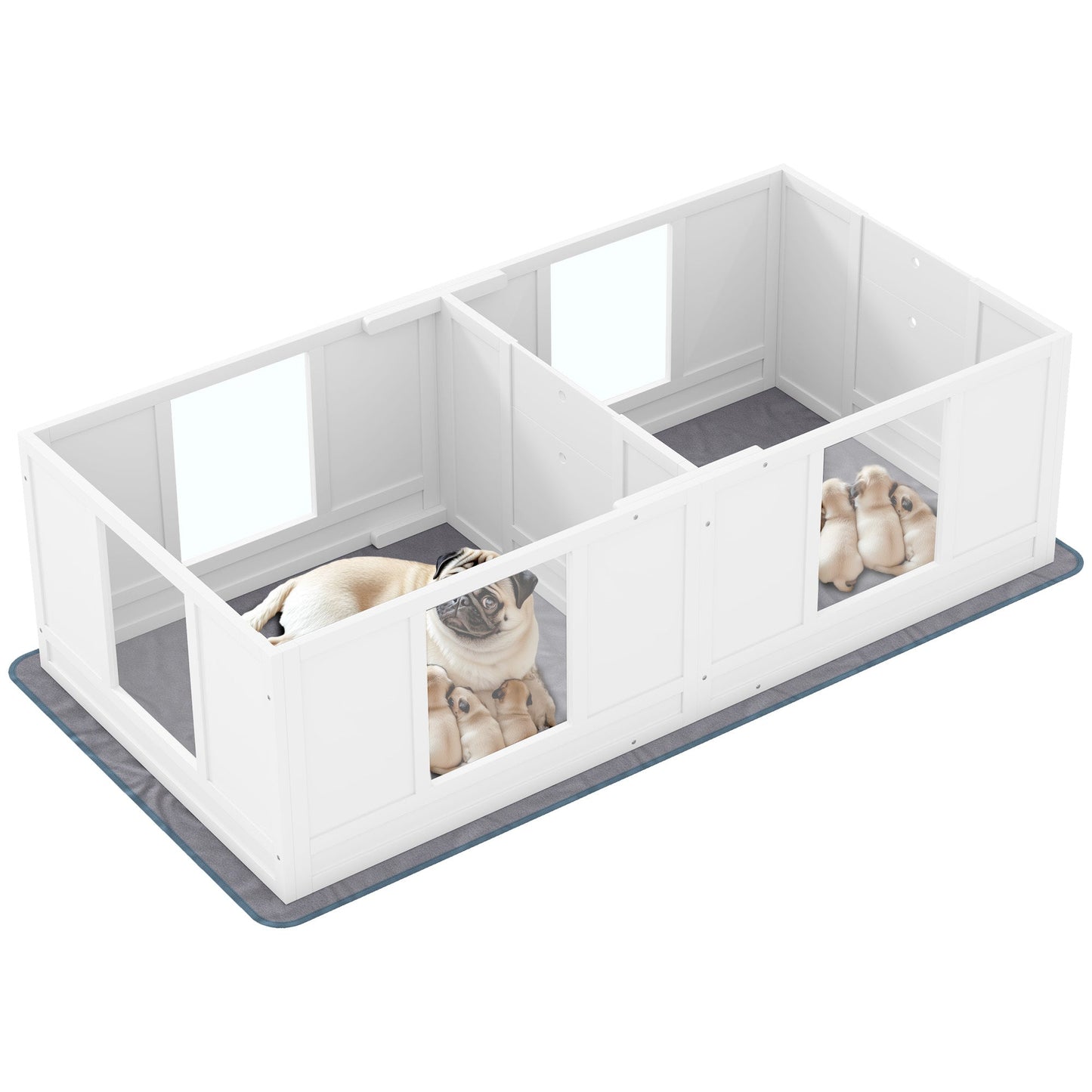 PawHut Whelping Box for Dogs with Whelping Pad, Two Room Design