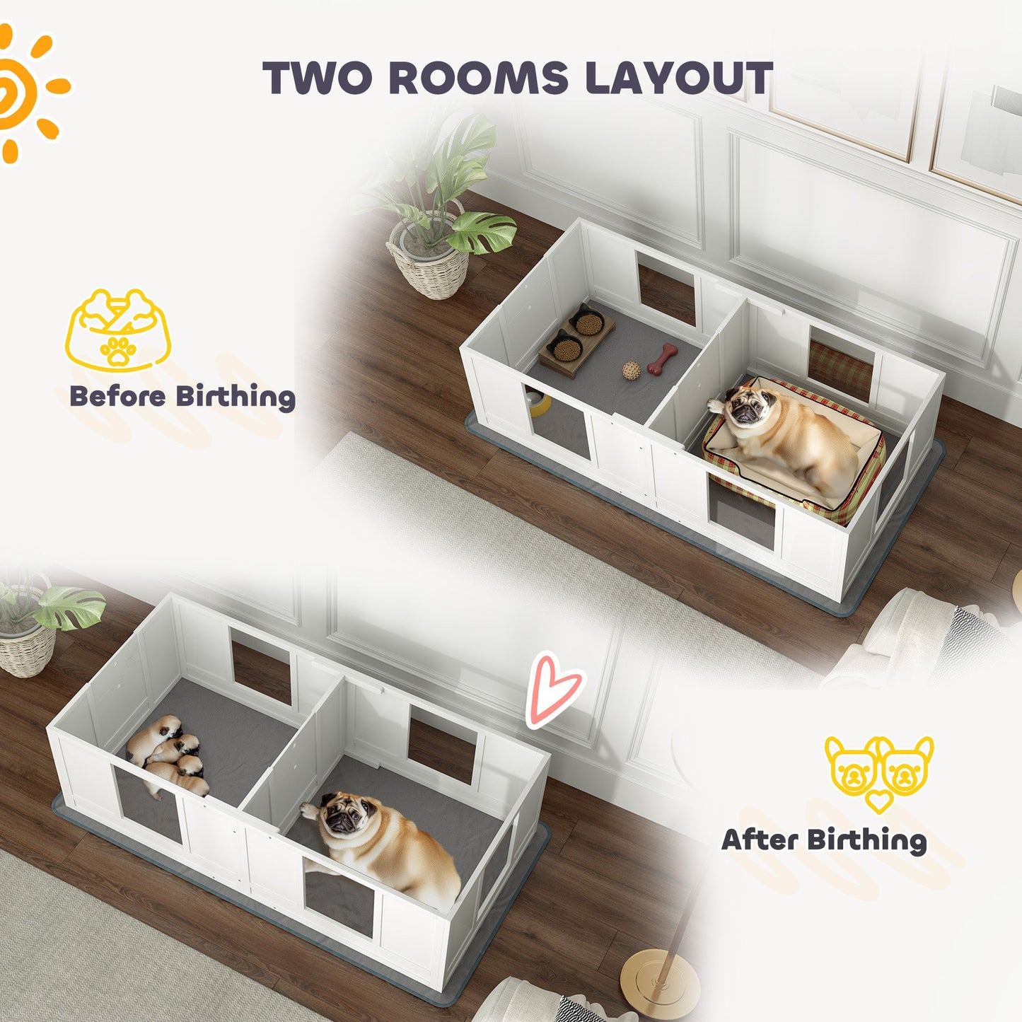 PawHut Whelping Box for Dogs with Whelping Pad, Two Room Design
