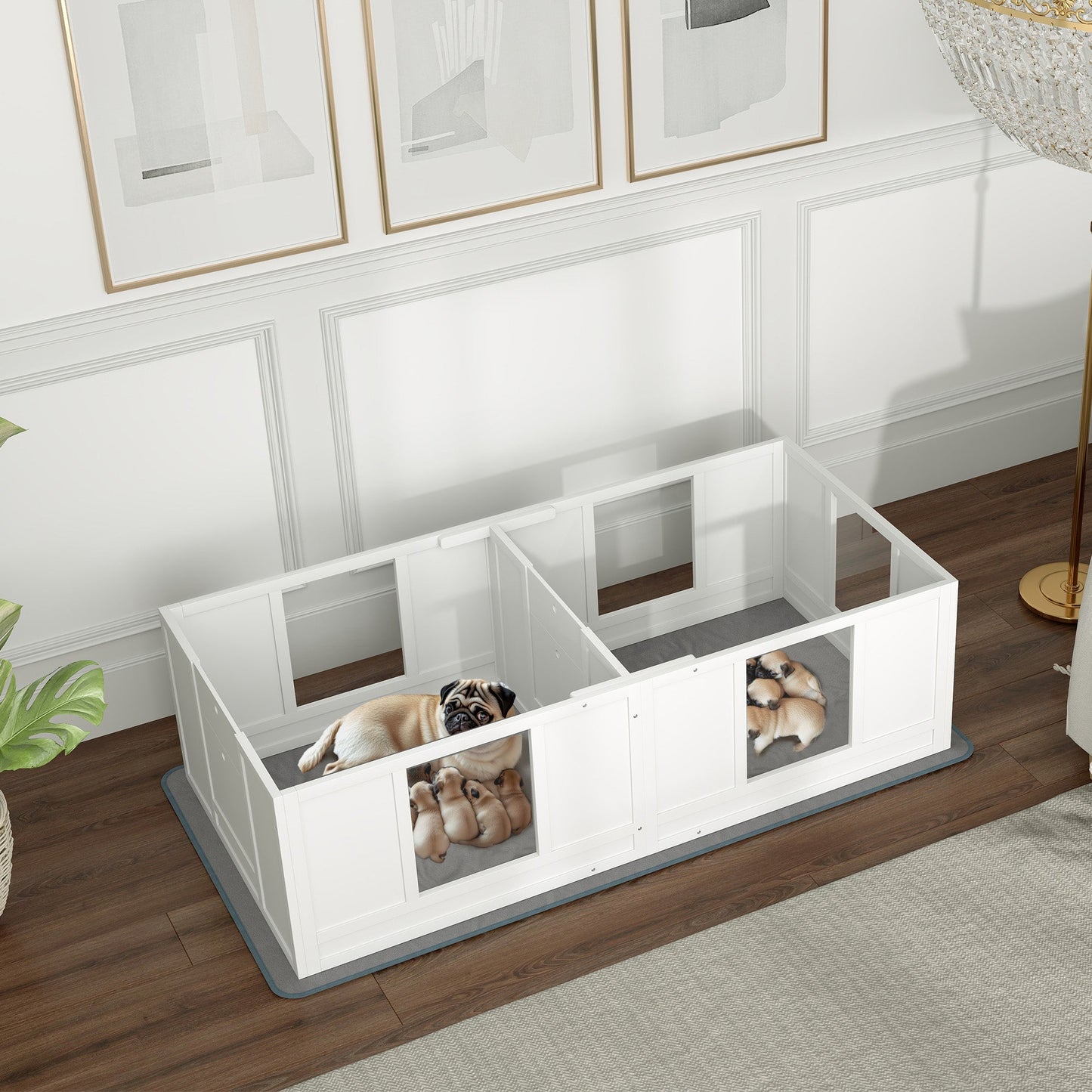 PawHut Whelping Box for Dogs with Whelping Pad, Two Room Design